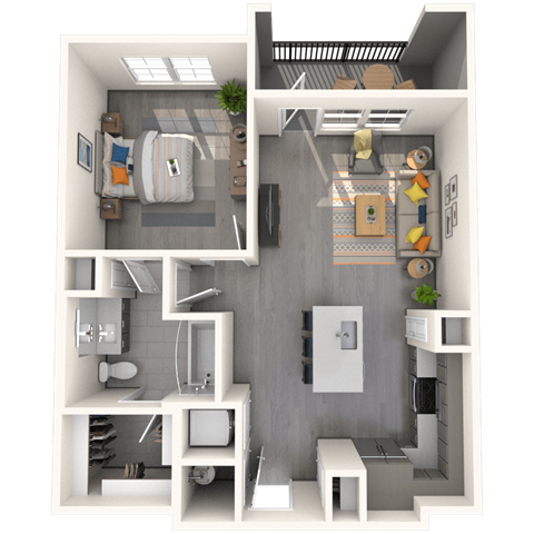 Floor plan for 1 bed, 1 bath, 744 sqft